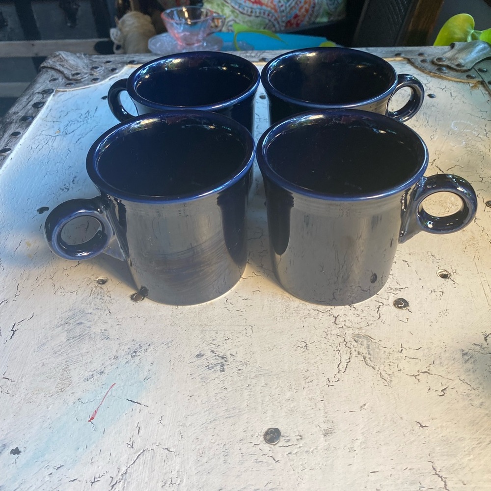 4 Fiesta Ware 0 Ring Handle Mugs Cobalt Blue